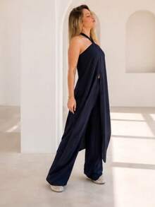 Lorenna Maiia Conjunto Feminino Tunica Feminina Bata Mykonos - Azul Marinho - Visão 2