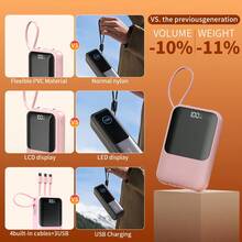 GAWFOLK 粉色 10000mAh 磁吸式无线充电宝，内置 3 根快充线及 LCD 显示屏 | 22.5W 便携式充电器，适用于 16/15/14/13 及安卓手机 | 时尚粉色，配有挂绳，是情人节礼物、旅行、徒步及日常通勤的完美之选 | 可靠的应急备用电源及便携式充电器（粉色充电宝），旅行必备好礼 - 彩色 - 查看 3