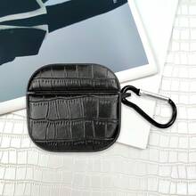 Compatible For AirPods 4 Pro 3 1/2/3 Black Crocodile Pattern Oval Leather Strap With Hook - Black - View 13