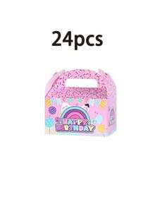 6/12/24Pcs Pink Rainbow Happy Birthday Paper Gift Boxes With Handles, Colorful Gable Party Favor Boxes With Balloon Confetti Design, Cute Gift Packaging For Birthday Party, BabyShower, Graduation, Celebration - View 10