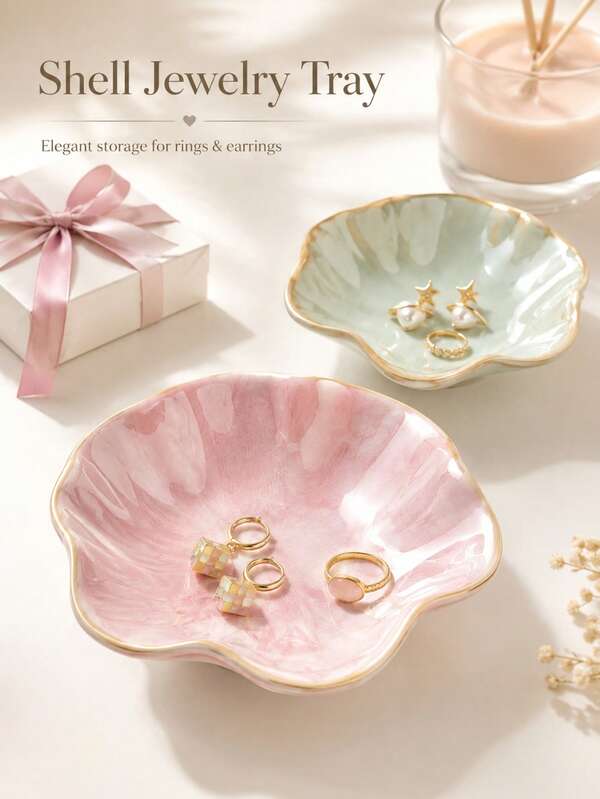 1pc Elegant Ceramic Lotus Leaf Jewelry Tray - Perfect For Holding Earrings, Rings, Keys And Small Accessories Suitable For Storing Rings, Necklaces, Bracelets, Earrings, Ceramic Display Plate, Summer, Bathroom Accessories, Holiday Accessories