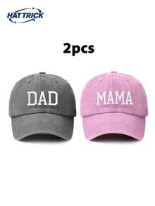 两件套男女通用纯色 DAD+MAMA 刺绣复古水洗棒球帽，宽松版型，尺码可调节，情侣休闲老爹帽，适合日常通勤、街头、户外、海滩、徒步、卡车司机、夏季、假日等场合。 - E - 查看 12