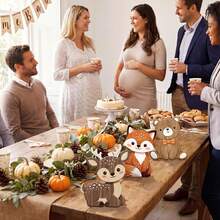 Woodland Animal Figurines, Dining Table Decor, Baby Baptism Decoration, Wooden Fox Forest Theme Decorative Ornament - A - View 2