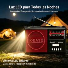 Radio recargable con panel solar y luz de emergencia, Bluetooth, radio FM AM SW, reproductor MP3 USB - Ver 3