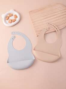 2PCS Baby Silicone Bib Set Soft Baby Feeding Bib Reusable Adjustable Food Catcher For Infant Daily Meal Use Baby Tableware Accessories - Multicolor - View 17