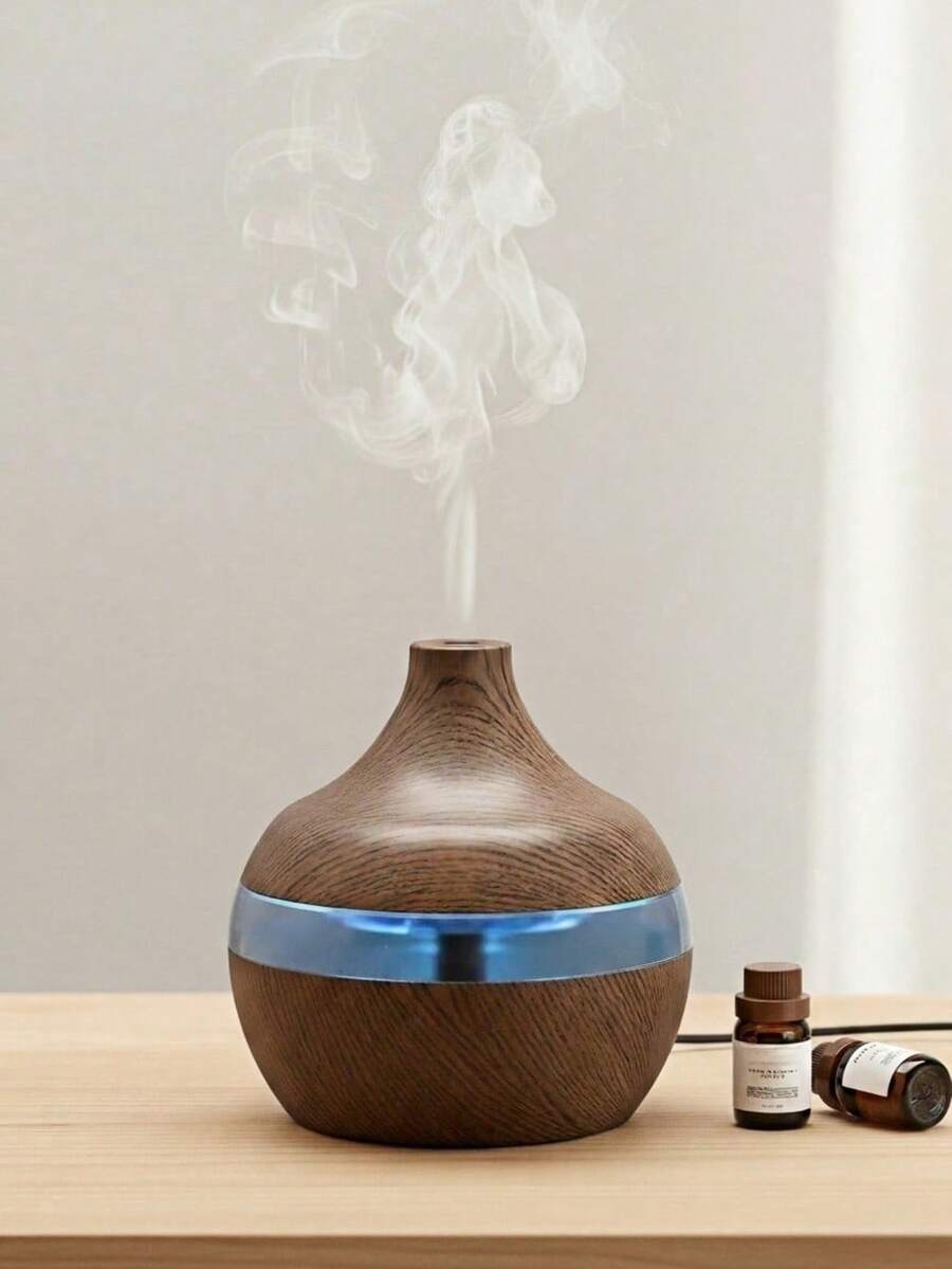 Haus Hana Wood Grain Humidifier LED Night Light Mist Maker Air Humidifier Essential Oil Diffuser Small Humidifiers For Bedroom Office Car Home - Brown - View 1