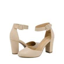 Zapatos de tacón de mujer Hebilla Liso Tira Tobillera Elegante - Albaricoque - Ver 6