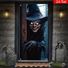 2d Plane Banners, Large Horror Witch Curtains Decorated On Halloween Front Door, Bright And Durable Polyester Fabric, Suitable For Halloween Night Family Party Thriller Theme Room Decoration Halloween Background. - 1 - View 6