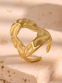 1PC Fashion Round Hollow Textured Stainless Steel Ring, Non-Fading Elegant Jewelry, Suitable For Daily Wear And Gifting - JR1037 - View 4