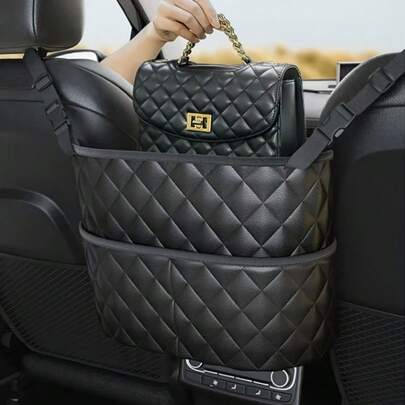 2pcs Classic Stylish Large-Capacity Car Seat Back Storage Bag, Suitable For Seats And Vehicles, Made Of Durable Faux Leather Material, Lightweight Hanging Car Storage Net Pocket, Can Be Used As A Seat Hanging Bag, Item Carrying Bag, Tablet Holder