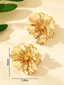 1 Pair Dreamy Retro Double-Layer Asymmetric Floral Earrings For Women - Gold - View 2