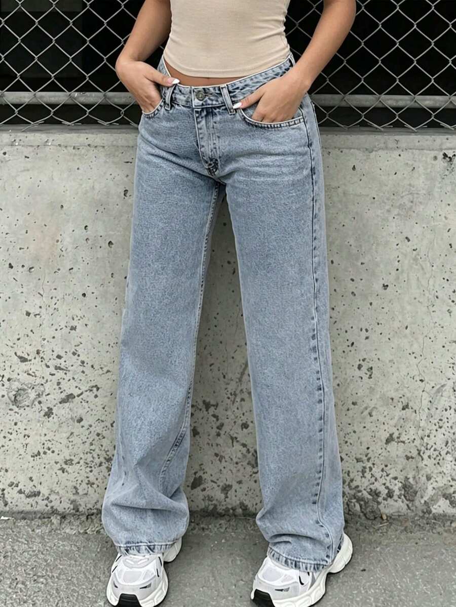 Jeans de pierna recta de mezclilla gris para adolescentes - Neblina azul - Ver 1