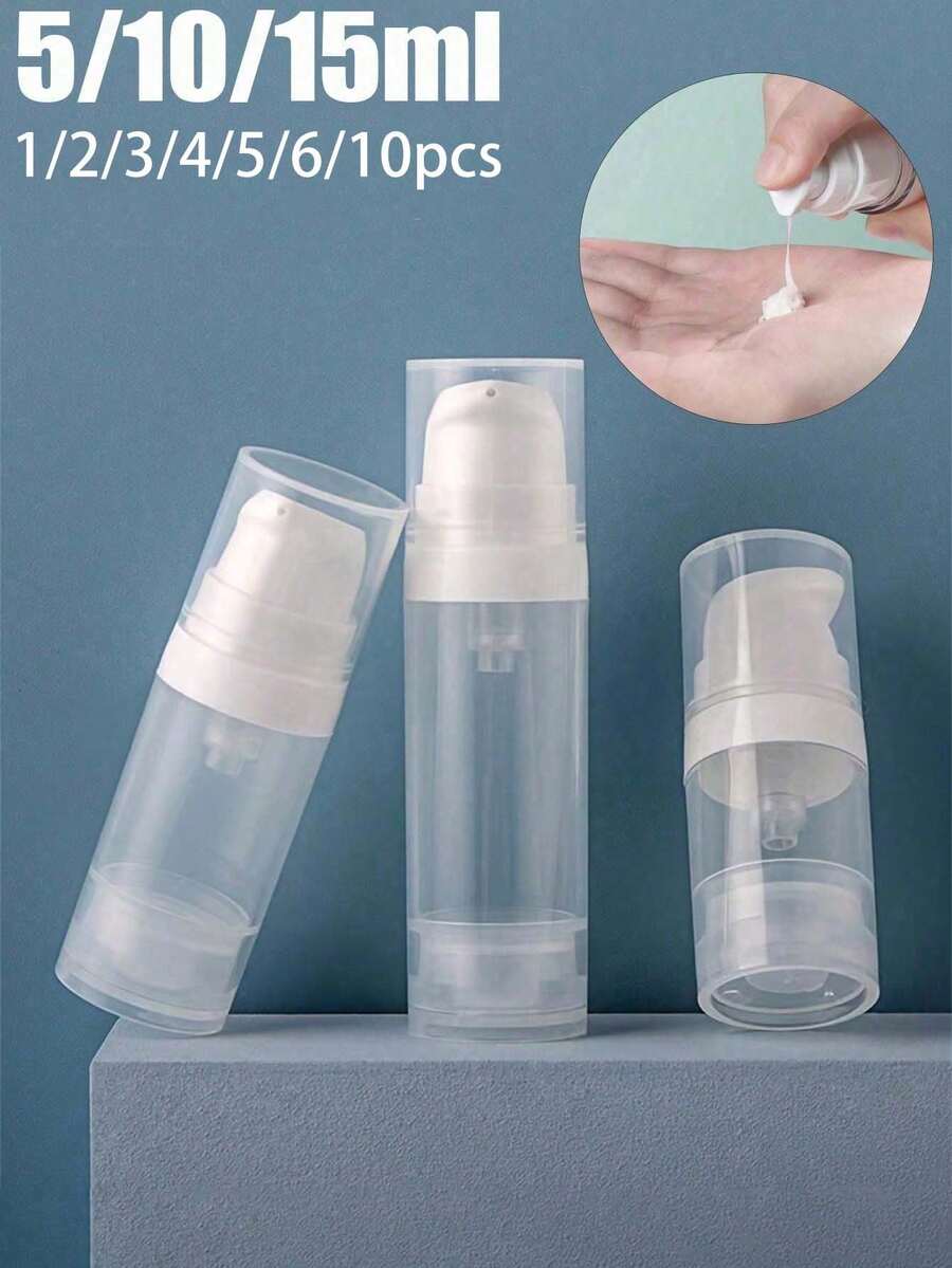 5/10/15ml 1/2/3/4/5/6/10件 真空泵瓶，透明真空化妝品乳霜泵瓶，旅行化妝品分裝瓶，適用於乳液、精華液、洗髮精及其他盥洗用品，泵式分裝，旅行尺寸乳液分裝瓶，適用於DIY底妝、凝膠、精華液、保濕霜等。