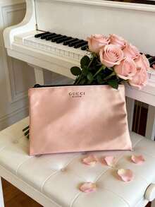 Gucci Bolsa de maquillaje de marca de moda de lujo rosa de alta gama con cremallera, adecuada como regalo de cumpleaños para la mejor amiga o novia, se puede usar para el desplazamiento diario, viajes, viajes de negocios, fitness y SPA. Bolsa de almacenamiento de cosméticos y cuidado de la piel - Rosa - Ver 4