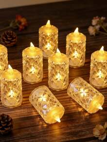 12/6/1pc Battery Operated Diamond Pattern Flameless LED Tealight Candles, Warm Light Electronic Candle For Decor,Transparent Shell Flickering LED Candles,Electronic Fake Candles For Wedding Party Table Home Decoration,Crystal LED Tea Lights - Multicolor - View 7