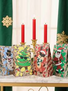 12pcs/1pc Cartoon Christmas Pattern Gift Bags (Snowman, Christmas Tree, Santa Claus) - Perfect For Party Favors, Winter Theme Event Prizes, Christmas Dinner, Birthday Party And More - One Size Fits All - View 8