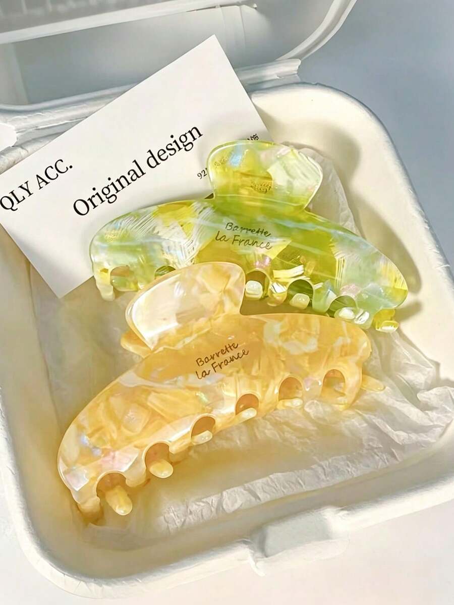 1件法式幻彩貝殼紋大髮夾,清新黃綠漸層,溫柔盤髮造型女性髮飾 - 彩色 - 查看 1