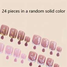 Random Color 24pcs French Style Press-On Toe Nails, 12 Sizes, Full Coverage, Square Short Shape, Floral & Butterfly Pattern, Summer Nail Art Set, Suitable For Festivals, Parties, Dates And Daily Wear - Multicolor - View 8