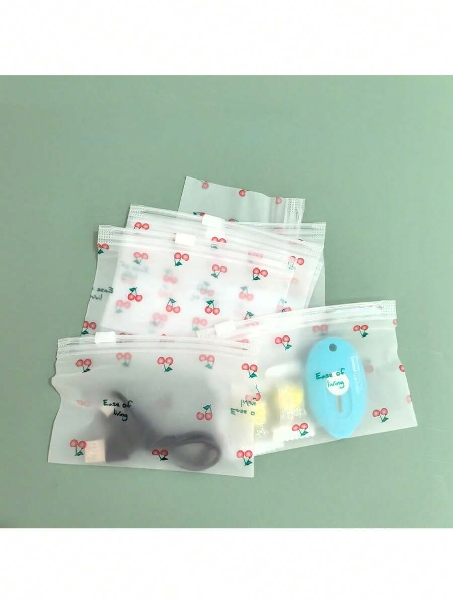 10/20入可愛卡通小櫻桃磨砂拉鍊收納袋，髮圈收納袋，小配件收納袋，(12 X 8 cm) 自封式收納袋