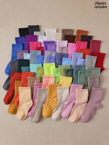 20 Pairs Children Solid Color Random Candy-Colored Elastic Sports Daily Mid-Calf Socks - Multicolor - View 5