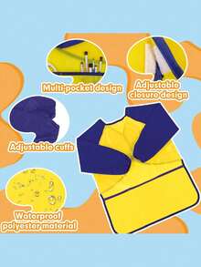 Waterproof Art Smock, Kids Art Aprons Children's Art Smock Long Sleeve With 3 Roomy Pockets (Paints And Brushes Not Included) - Multicolor - View 8