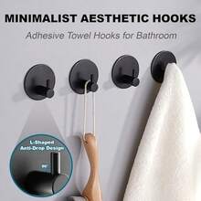 5pcs Self-Adhesive Bathrobe And Towel Hooks - Wall Mounted, Drill-Free Easy Installation, Smooth Matte Finish, Suitable For Bathroom And Kitchen - Black - View 2