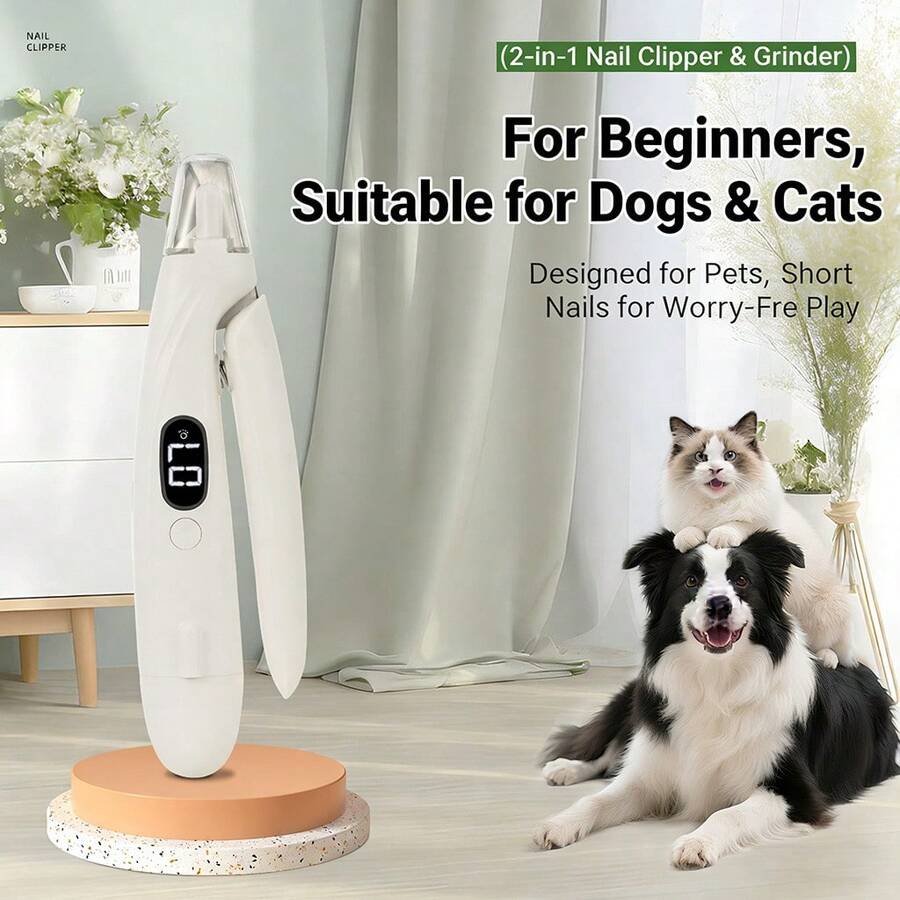 Gunting Kuku Hewan Peliharaan LED 2-in-1, Pengasah Kuku Anjing & Kucing Isi Ulang, Kikir Kuku Hewan Peliharaan Profesional Cocok Untuk Pemula, Alat Perawatan Tanpa Rasa Sakit Untuk Anjing Kecil, Sedang, Besar, Kucing, Anak Anjing, Anak Kucing