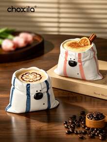 choxila 1 370ml Creative Cloth Patterned Handheld Cup, Cute Little Dog Ceramic Coffee Cup With Pleated Bag Design, Innovative Latte Cup, Suitable For Home, Office, Afternoon Tea And Daily Use - Puppy-shaped Cup - View 1