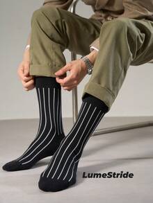 Men Crew Socks – Fashion Business Dress Socks, Everyday Versatile Comfortable Polyester Casual Socks For Men, Classic All-Match Style, Multi-Pack - Black - View 3