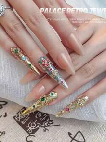 10Pcs Lucky Clover Nail Charms Set, Silver Gold Plated Hollow Four Leaf With Inlaid Rhinestones, Vintage Elegant Retro Nail Ornaments & Gems For DIY Manicure Nail Supplies Nails Nail Gems - Multicolor - View 4