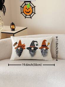1pc Halloween Witch Embroidered Pillowcase, Halloween BOO Pillowcase, Suitable For Indoor Decoration, Halloween Decoration, All Season Pillowcase, Without Insert - Multicolor - View 4