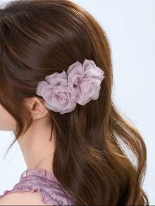 1pc Women's Solid Color Ins Style Mesh Flower Hair Comb Hair Stick Hair Accessory, Versatile For Daily/Date/Commute - Multicolor - View 5