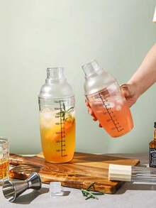 1pc Measuring Scale Shaker Cup For Lemon Tea Fruit Tea Milk Tea, Clear Mixing Cup, Resistant To Cold Heat And Pressure, With Handheld Design For Cold Drinks, Used For Kitchen Tools Sports Bottle, Water Bottle For Outdoor Back To School - Clear - View 5