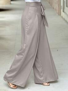 Women's Elegant Casual Solid Color Loose Minimalist Drawstring Daily Long Pants - Dusty Pink - View 2