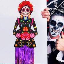 1pc Halloween Hanging Decoration, Skeleton Skull Tassel Garland With Colorful Sugar Skull Design, Spooky Party Door Wall Decor, Fall Festival Home Accessories - Multicolor - View 2