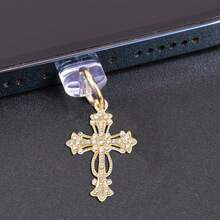 1pc Fashion Cross Alloy Rhinestone Gothic Style Cross Phone Dust Plug - Multicolor - View 8
