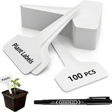 100pcs T-Shaped Plant Labels, 4 Inch Potted Plant Name Tags, Plastic Material, With Marker Pen, Seedling Seed Marker, Suitable For Indoor/Outdoor Garden, Patio, Flowers And Vegetables, White - A - View 13