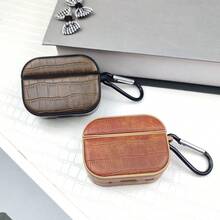 Compatible For AirPods 4 Pro 3 1/2/3 Light Brown Crocodile Pattern Oval Leather Strap With Hook - Brown - View 2