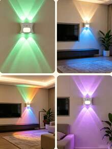 1 Set (2pcs): 1 Remote Control + 1 Smart Wall Light, 16-Color Smart Sensor RGB Wall Light Night Light, Magnetic Installation, Remote Control Operation, USB Rechargeable, Suitable For Bedroom, Living Room, Game Room And Holiday Party Lighting - 4-head Cat Eye Motion Sensor Wall Light - View 9