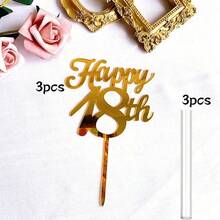 1个/3个 18 21 30 40岁生日快乐蛋糕装饰插牌，金色亚克力蛋糕装饰签，生日派对蛋糕装饰 - 金色 - 查看 19