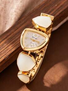 1pc Women's Luxury Vintage Mother Of Pearl Bracelet Quartz Watch, Unique Elegant Design With Sophisticated Vibe. Suitable For Gold Accessories, Jewelry, Summer Accessories, Daily Commute, Dating, Gathering, Summer Outings, Back To School, Holiday Celebrations And More. Can Be Given As Graduation Gift, Thoughtful Gift To Women, Showcasing Gentle And Elegant Elegant, The Best Gift For Women. - Multicolor - View 2