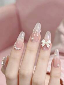 Approx. 50pcs Random Mixed Aurora Holographic Mini Nail Art Charms, Bow, Flower, Heart, Butterfly Multi-Shape Resin Stickers, Macaron Soft Base Color With Fine Glitter And Transparent Texture, Suitable For Nude Gradient Nails, Large Capacity Gentle Mixed 3D Decorative Material For Handmade Nail Art - Multicolor - View 4