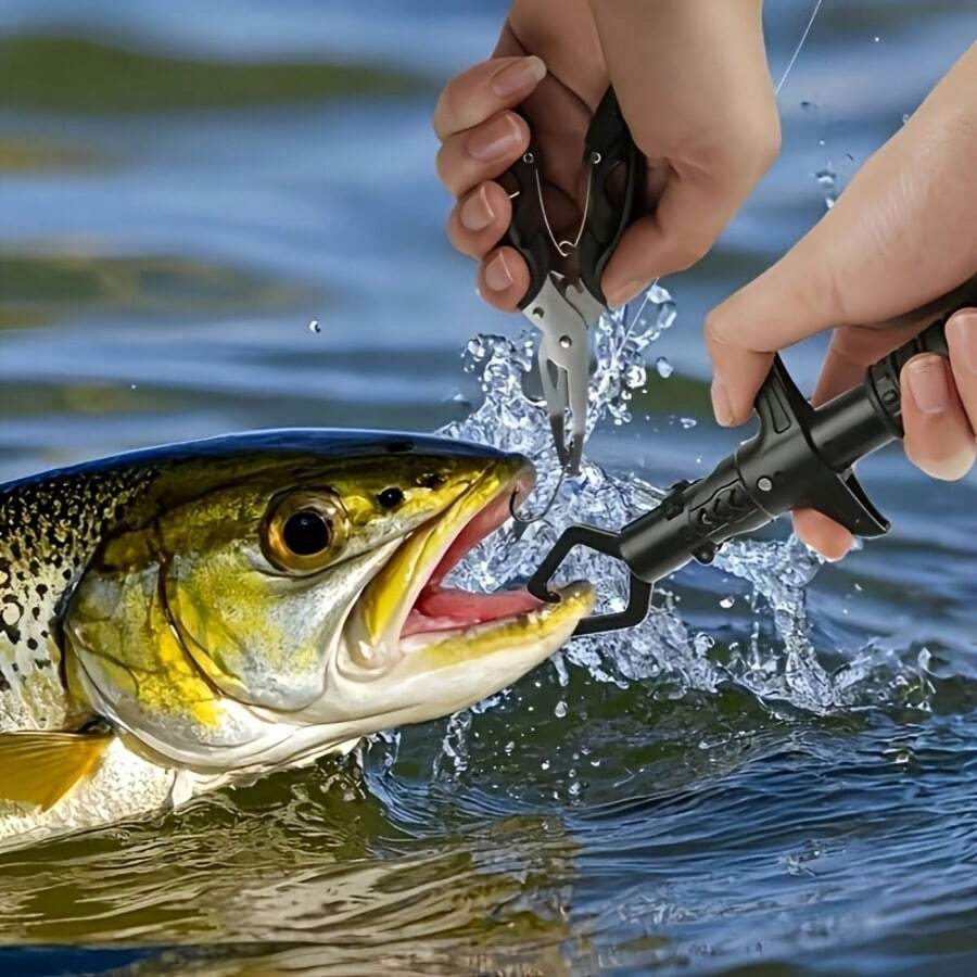 3/4pcs Multifunctional Fishing Tool Set, Includes Fishing Line, Fishing Pliers And Scissors, Line Splitter, Equipped With Portable Storage Bag, Non-Slip Handle Fish Controller, Essential Tool For Outdoor Fishing Enthusiasts