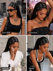 Fashion Punk Gothic Style Soft Anti-Slip Elastic Hollow Out Beach Headband, Yoga Sports Daily Casual Hair Hoop - Multiple Styles - View 5