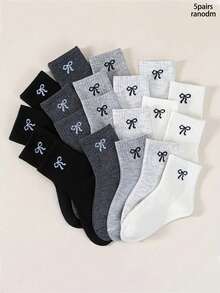 5 Paar Kinder Herbst/Winter Schleife, Polka Punkte, 3D Blumen weiße elastische Knie-Socken, geeignet für Schuluniform und Outdoor-Outfit - Verschiedenfarbig - Übersicht 7