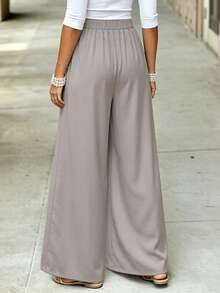 Women's Elegant Casual Solid Color Loose Minimalist Drawstring Daily Long Pants - Dusty Pink - View 4