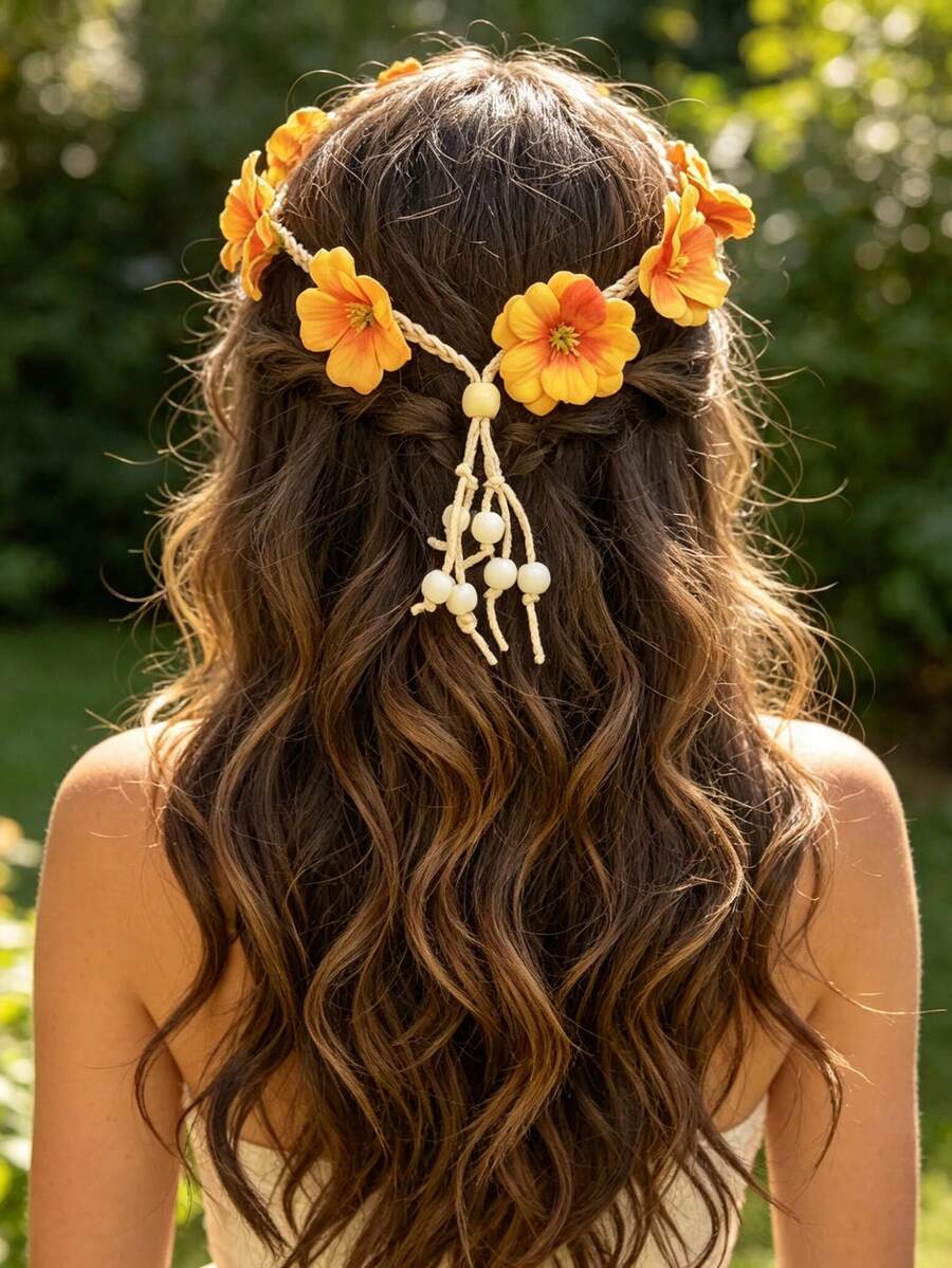 1pc/2pcs Gentle Mori Style Artificial Flower Headband, Bohemian Vacation Sweet Versatile Headband - Multicolor - View 1