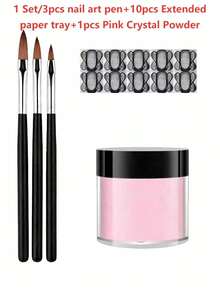 6/14/12/5pcs 10g Nail Powder Set, Powder & Liquid Set, Includes Glitter 3D Nail Brush Crystal Liquid Set, Black White Transparent Powder Set, Suitable For Beginners Home Use, With Nail Brush - Multicolor - View 5