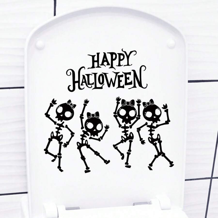 1pc Halloween Skeleton Dancing Horror Toilet Sticker, PVC Removable Halloween Ghost Decorative Wall Decal, Holiday Home Party Self-Adhesive Sticker - 33199-skeleton Dance - View 1