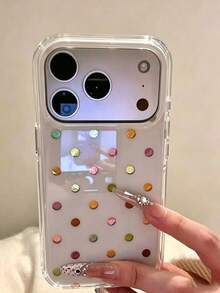 Ins韓系簡約黃色波點手機殼，適用於Apple 17 Pro Max、13/12/16 Pro、新款15 Pro Max，女款純色創意雙層全包覆硬殼保護套 - 鏤空波點 - 查看 2